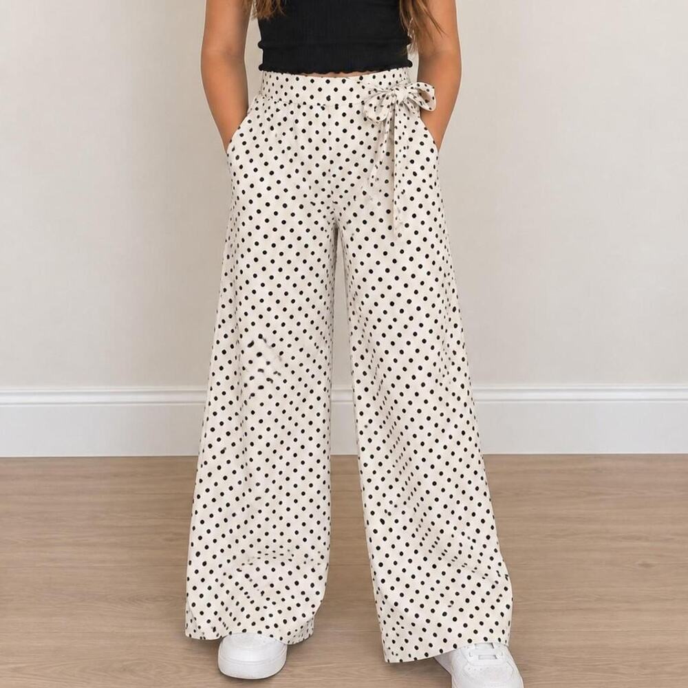 White with black polka dot pants